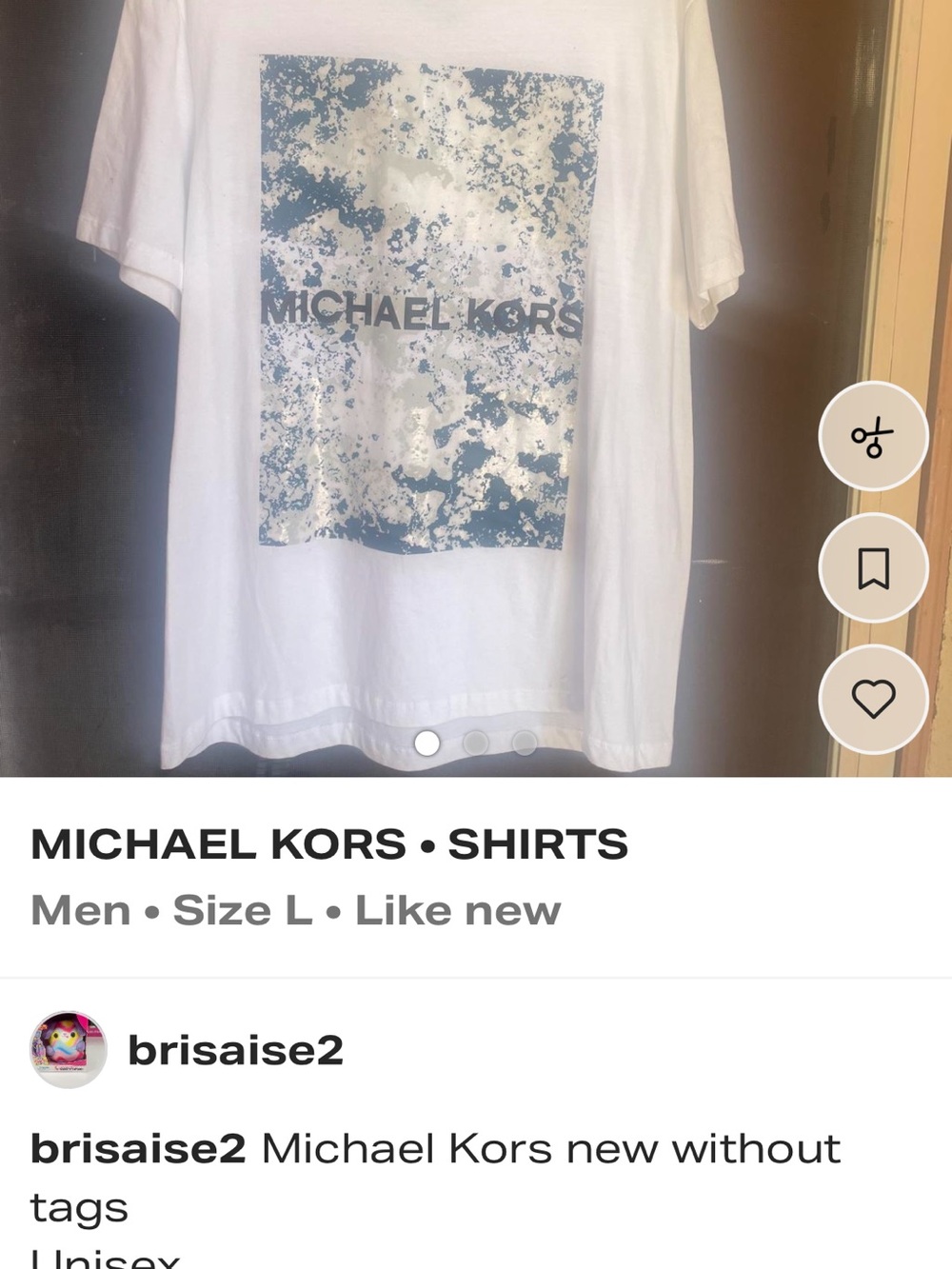 Michael Kors White Short-Sleeve Tee with Blue Graphic Block